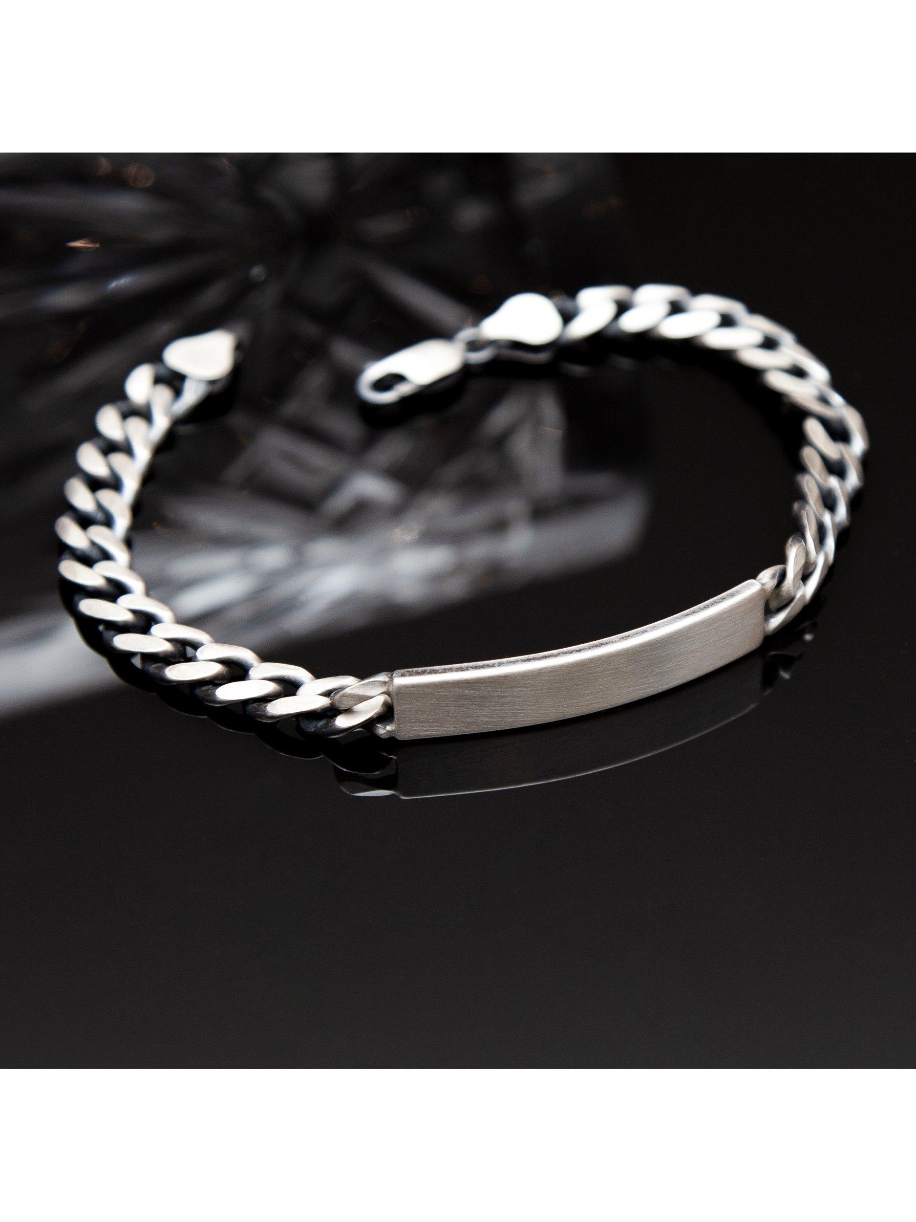 Product image 3 of 5, which shows Hoxton London Men's Oxidised ID Curb Chain Bracelet, Silver