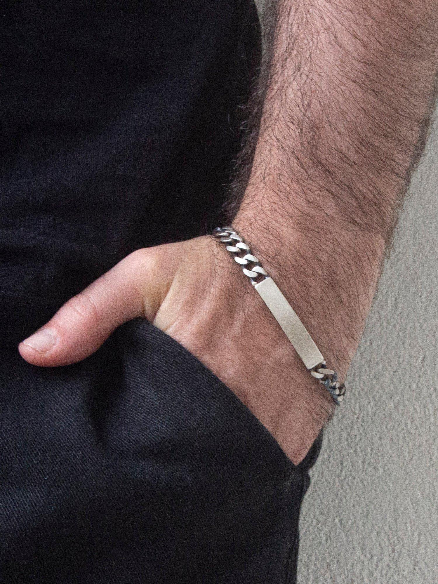 Product image 5 of 5, which shows Hoxton London Men's Oxidised ID Curb Chain Bracelet, Silver