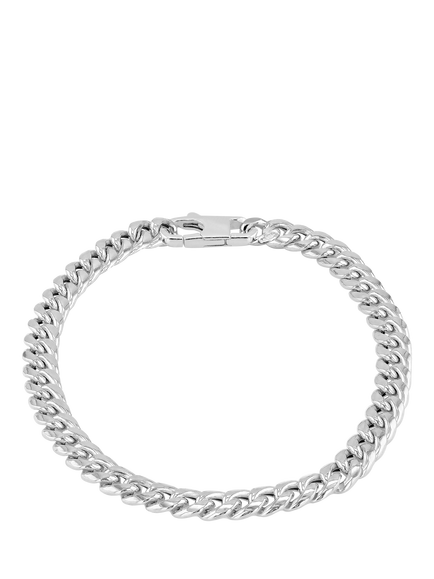 Hoxton London Men's Rounded Cuban Chain Bracelet, Silver, Silver