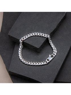 Hoxton London Men's Rounded Cuban Chain Bracelet, Silver - view 2, Silver