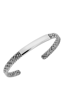 Hoxton London Men's ID Bar Herringbone Cuff Bangle, Silver, Silver