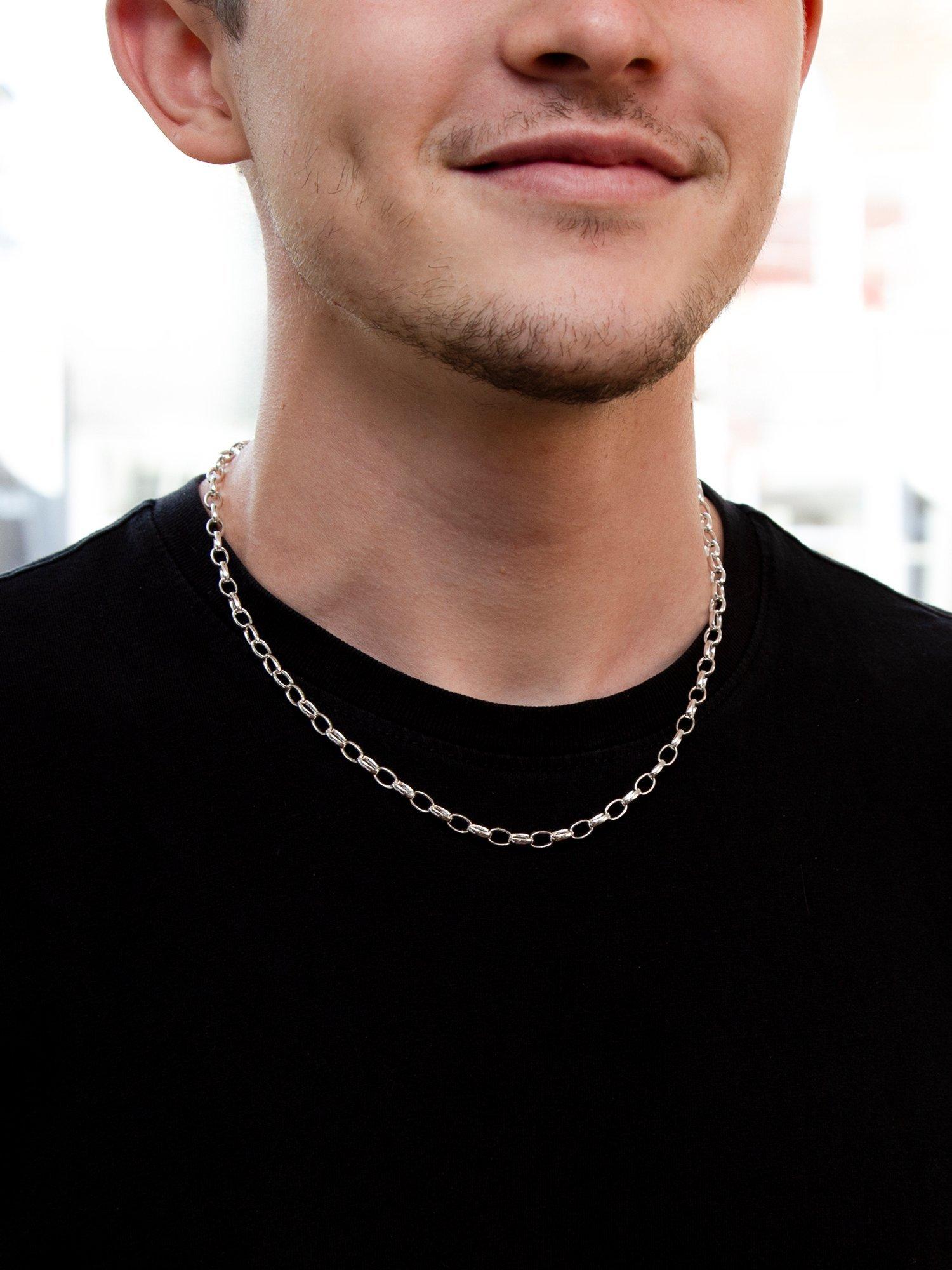 Product image 4 of 4, which shows Hoxton London Men's Oval Belcher Chain Necklace, Silver