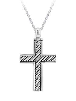 Hoxton London Men's Twisted Cross Pendant Necklace, Silver, Silver