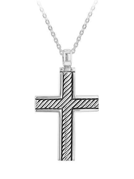 Hoxton London Men's Twisted Cross Pendant Necklace, Silver, Silver