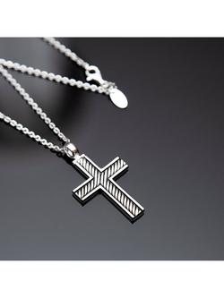 Hoxton London Men's Twisted Cross Pendant Necklace, Silver - view 2, Silver