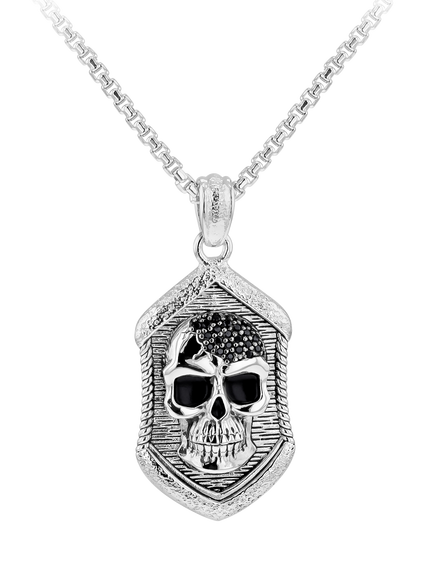 Hoxton London Men's Skull with Spinels Pendant Necklace, Silver, Silver