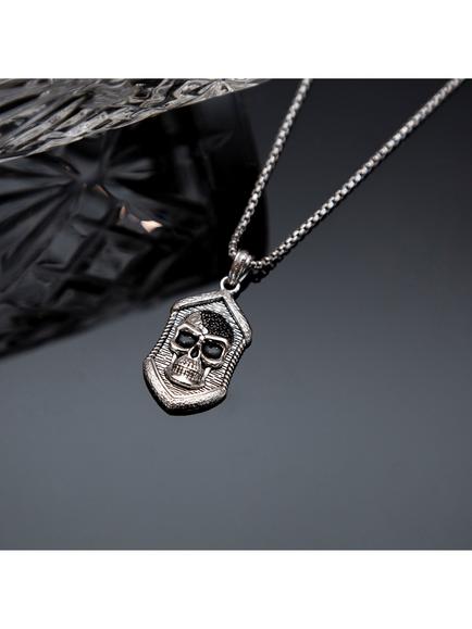 Hoxton London Men's Skull with Spinels Pendant Necklace, Silver - view 2, Silver