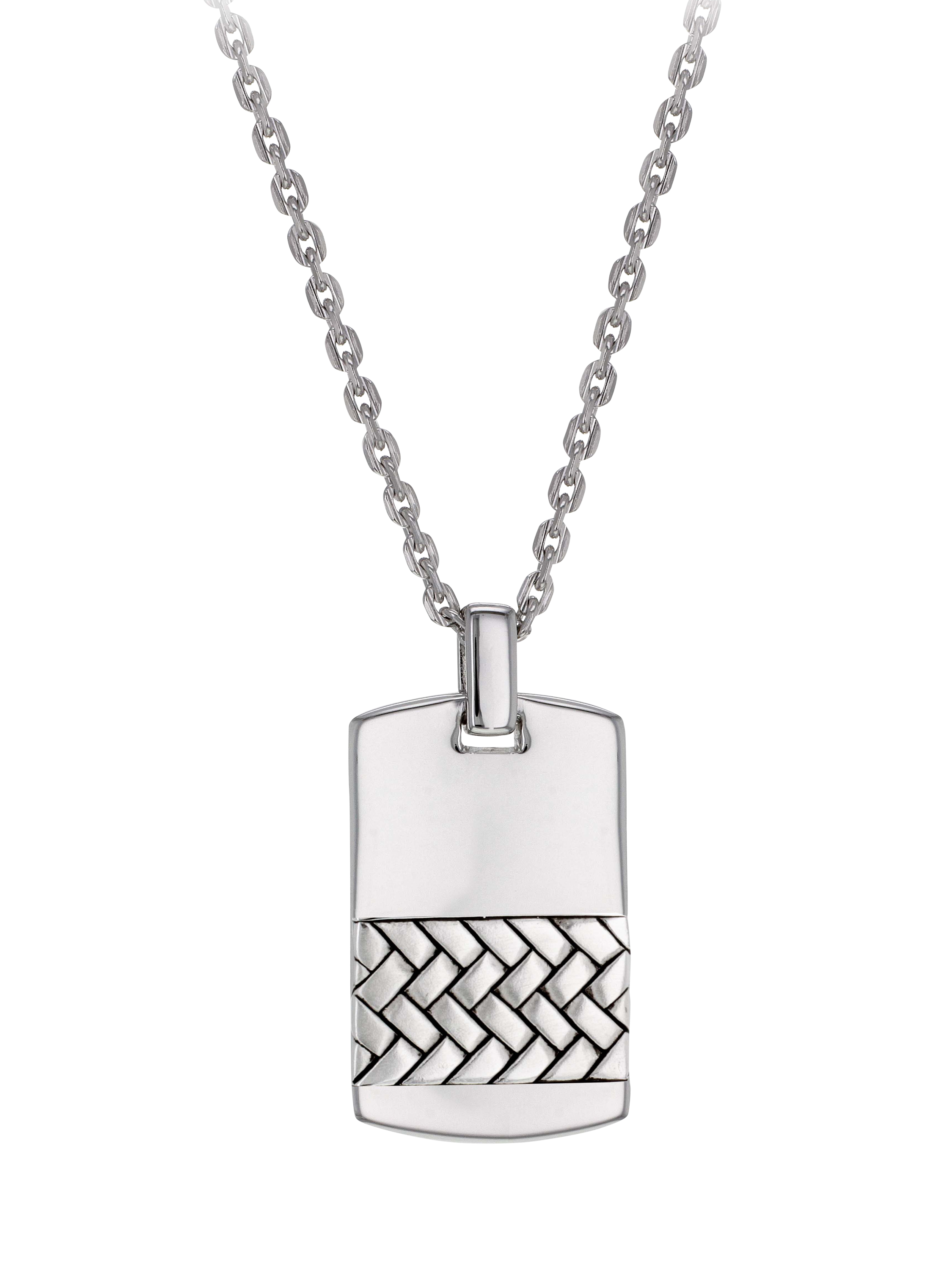 Product image 1 of 4, which shows Hoxton London Men's Herringbone-Patterned Dog Tag Pendant Necklace, Silver