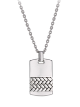 Hoxton London Men's Herringbone-Patterned Dog Tag Pendant Necklace, Silver