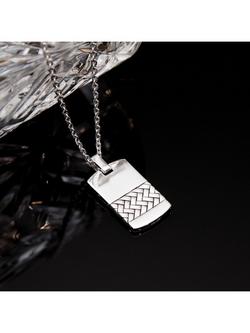 Hoxton London Men's Herringbone-Patterned Dog Tag Pendant Necklace, Silver - view 2, Silver