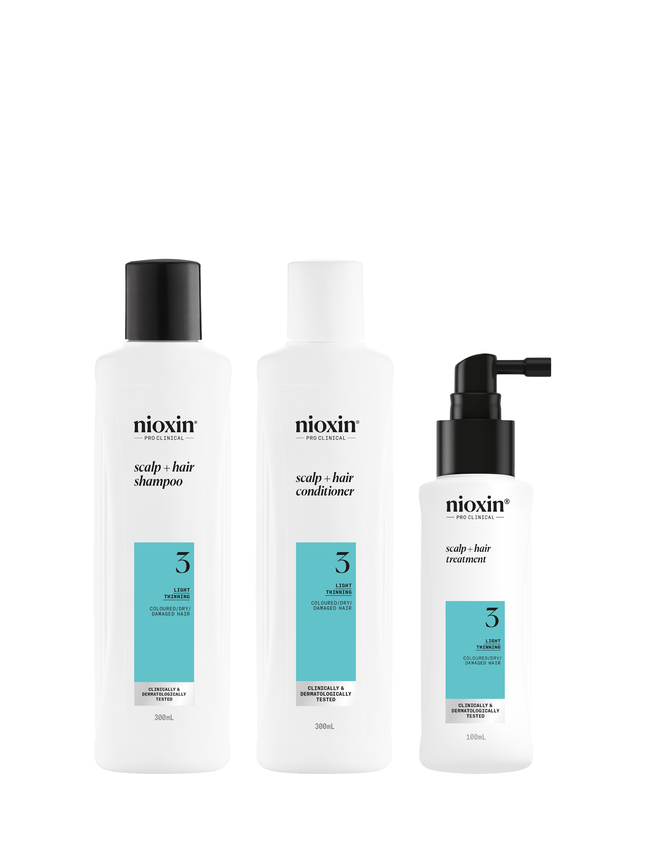 Product image 1 of 11, which shows Nioxin Pro Clinical Scalp + Hair Thickening System Kit 3 for Coloured Or Dry Damaged Hair with Light Thinning