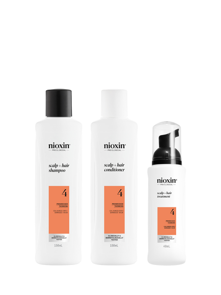 Nioxin Pro Clinical Scalp + Hair Thickening System 4 Trial Kit for Coloured Or Dry Damaged Hair with Progressed Thinning, 