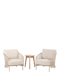 4 Seasons Outdoor Puccini & Zucca 2-Seater Garden Side Table & Lounge Chairs Set, Latte/Teak