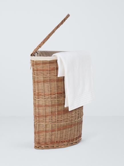 John Lewis Corner Wicker Laundry Basket, Natural/Dark Brown - view 2, Natural/Dark Brown