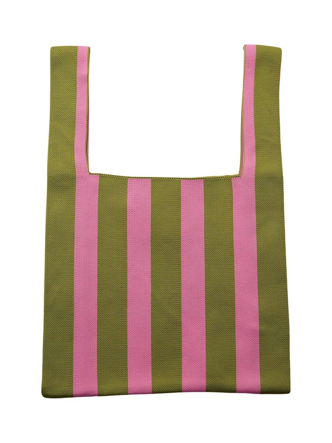 Product image 7 of 7, which shows Numph Contino Stripe Tote Bag, Green/Pink