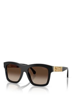 CHANEL Rectangular Polarised Sunglasses CH5533, Black, Black