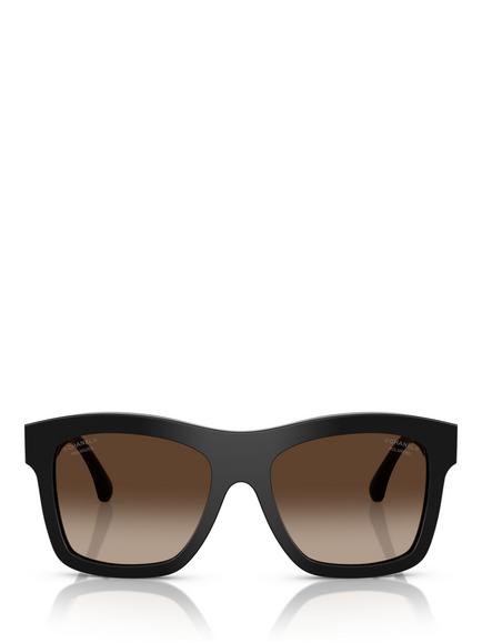 CHANEL Rectangular Polarised Sunglasses CH5533, Black - view 2, Black