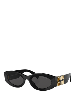 Miu Miu MU11WS Women's Oval Sunglasses, Black, Black