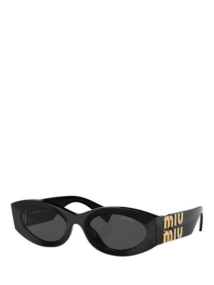 Miu Miu MU11WS Women's Oval Sunglasses, Black, Black