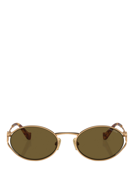 Miu Miu MU 52YS Women's Oval Sunglasses, Brass Gold - view 2, Brass Gold