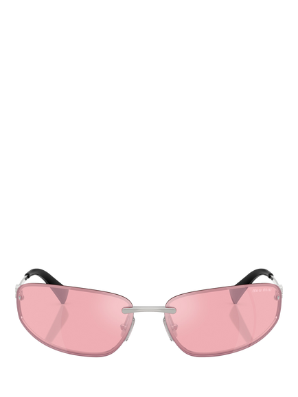 Miu Miu 0MUA50S Wrap Sunglasses, Silver/Pink - view 2, Silver/Pink
