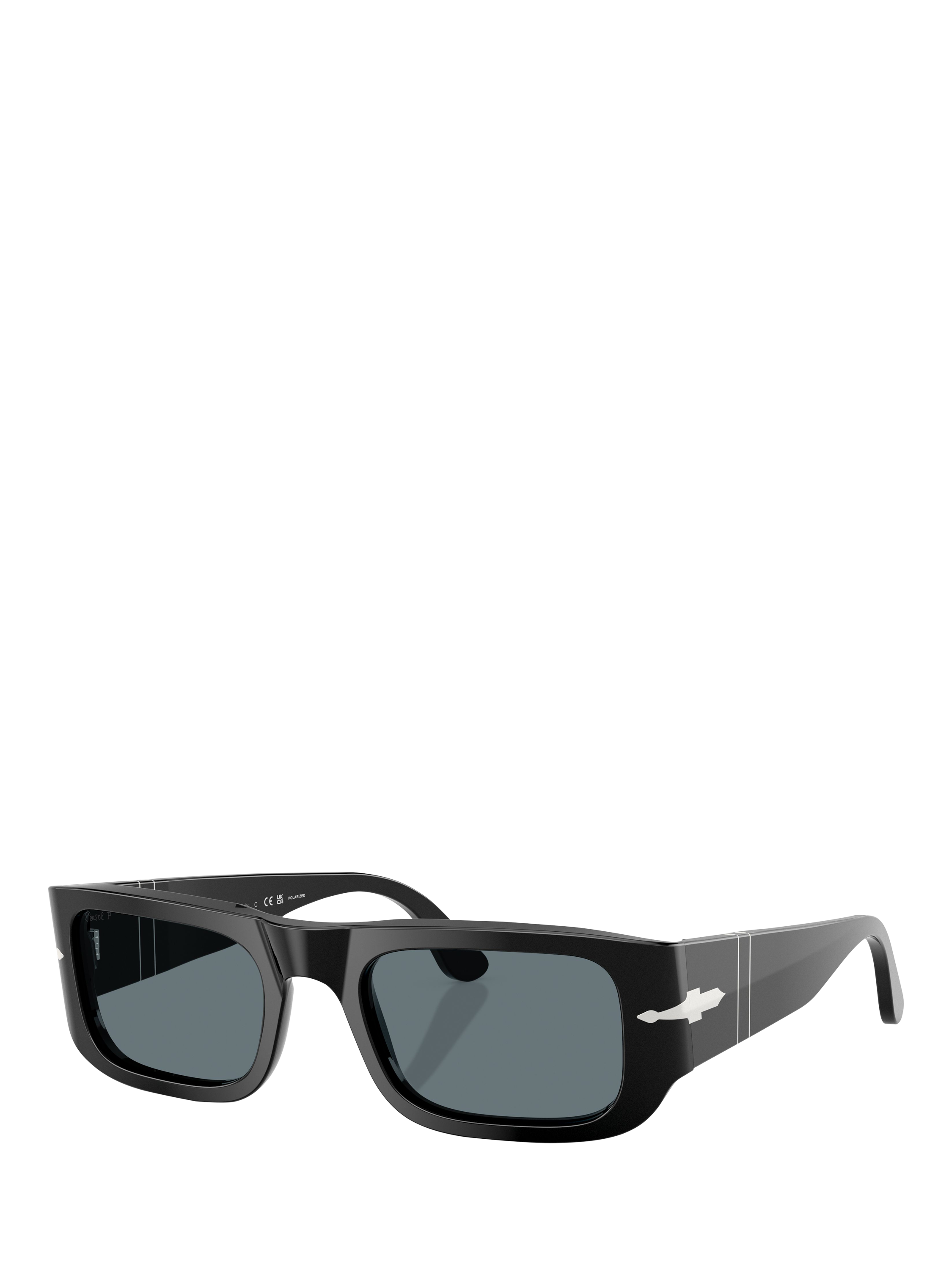 Product image 1 of 6, which shows Persol PO3362S Unisex Polarised Rectangular Sunglasses, Black/Grey