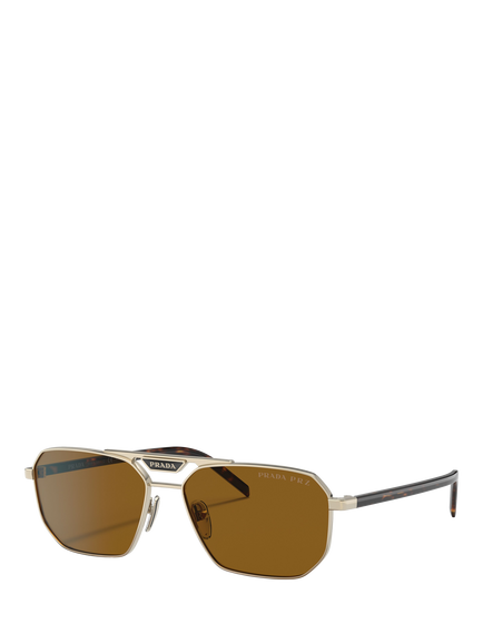 Prada PR 58YS Men's Polarised Rectangular Sunglasses, Pale Gold/Brown, Pale Gold/Brown