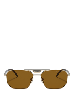 Prada PR 58YS Men's Polarised Rectangular Sunglasses, Pale Gold/Brown - view 2, Pale Gold/Brown
