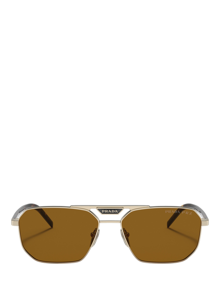 Prada PR 58YS Men's Polarised Rectangular Sunglasses, Pale Gold/Brown - view 2, Pale Gold/Brown