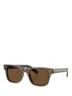 Prada PR A17S Men's Rectangular Sunglasses, Transparent Terra, Transparent Terra