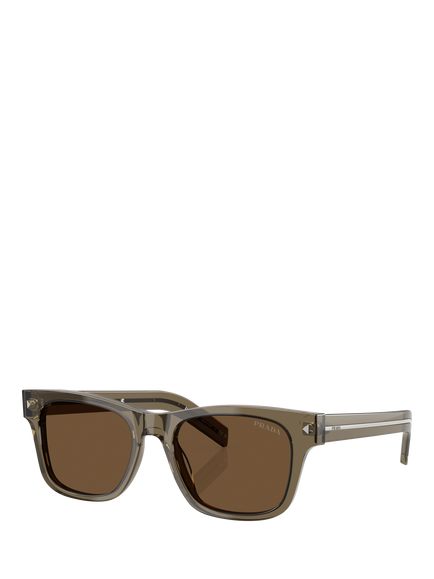 Prada PR A17S Men's Rectangular Sunglasses, Transparent Terra, Transparent Terra