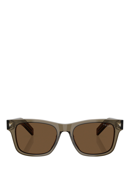 Prada PR A17S Men's Rectangular Sunglasses, Transparent Terra - view 2, Transparent Terra