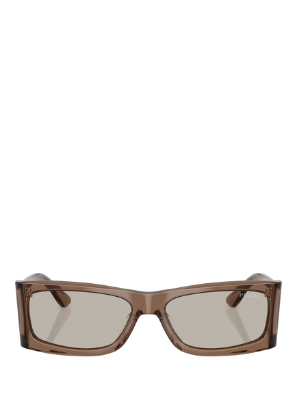 Prada PR B03S Men's Rectangular Sunglasses, Transparent Brown/Beige - view 2, Transparent Brown/Beige