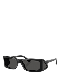 Prada PR B03S Men's Rectangular Sunglasses, Black, Black