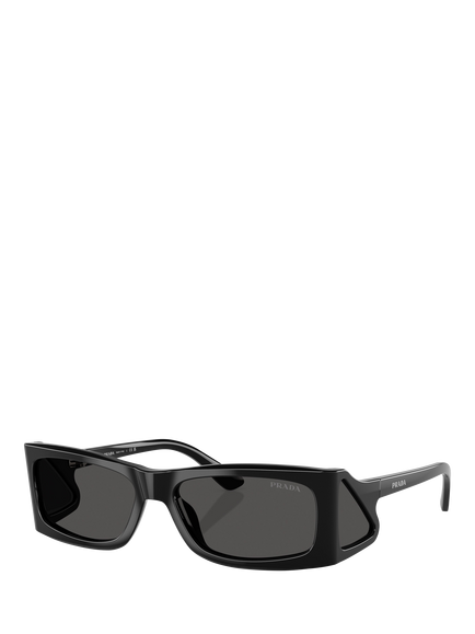 Prada PR B03S Men's Rectangular Sunglasses, Black, Black