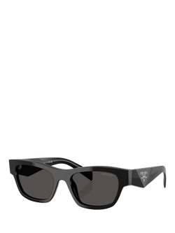 Prada PR B09S Women's Oval Sunglasses, Black/Grey, Black/Grey