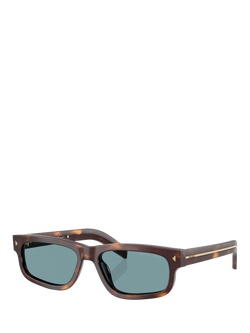 Prada PR B11S Men's Polarised Rectangular Sunglasses, Classic Tortoise/Blue, Classic Tortoise/Blue