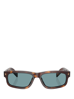 Prada PR B11S Men's Polarised Rectangular Sunglasses, Classic Tortoise/Blue - view 2, Classic Tortoise/Blue