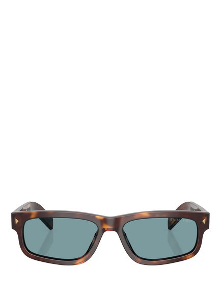Prada PR B11S Men's Polarised Rectangular Sunglasses, Classic Tortoise/Blue - view 2, Classic Tortoise/Blue