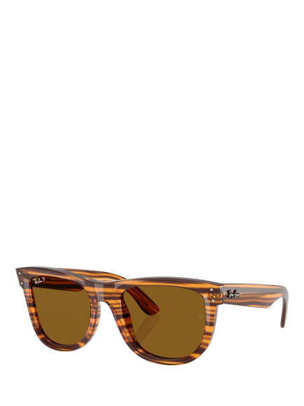 Ray-Ban RBR0502S Unisex Polarised Square Sunglasses, Striped Havana, Striped Havana