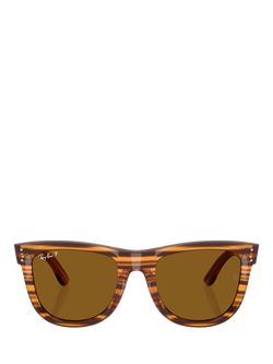 Ray-Ban RBR0502S Unisex Polarised Square Sunglasses, Striped Havana - view 2, Striped Havana