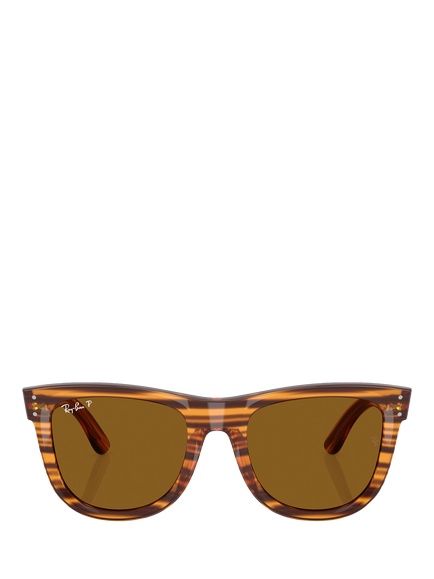 Ray-Ban RBR0502S Unisex Polarised Square Sunglasses, Striped Havana - view 2, Striped Havana