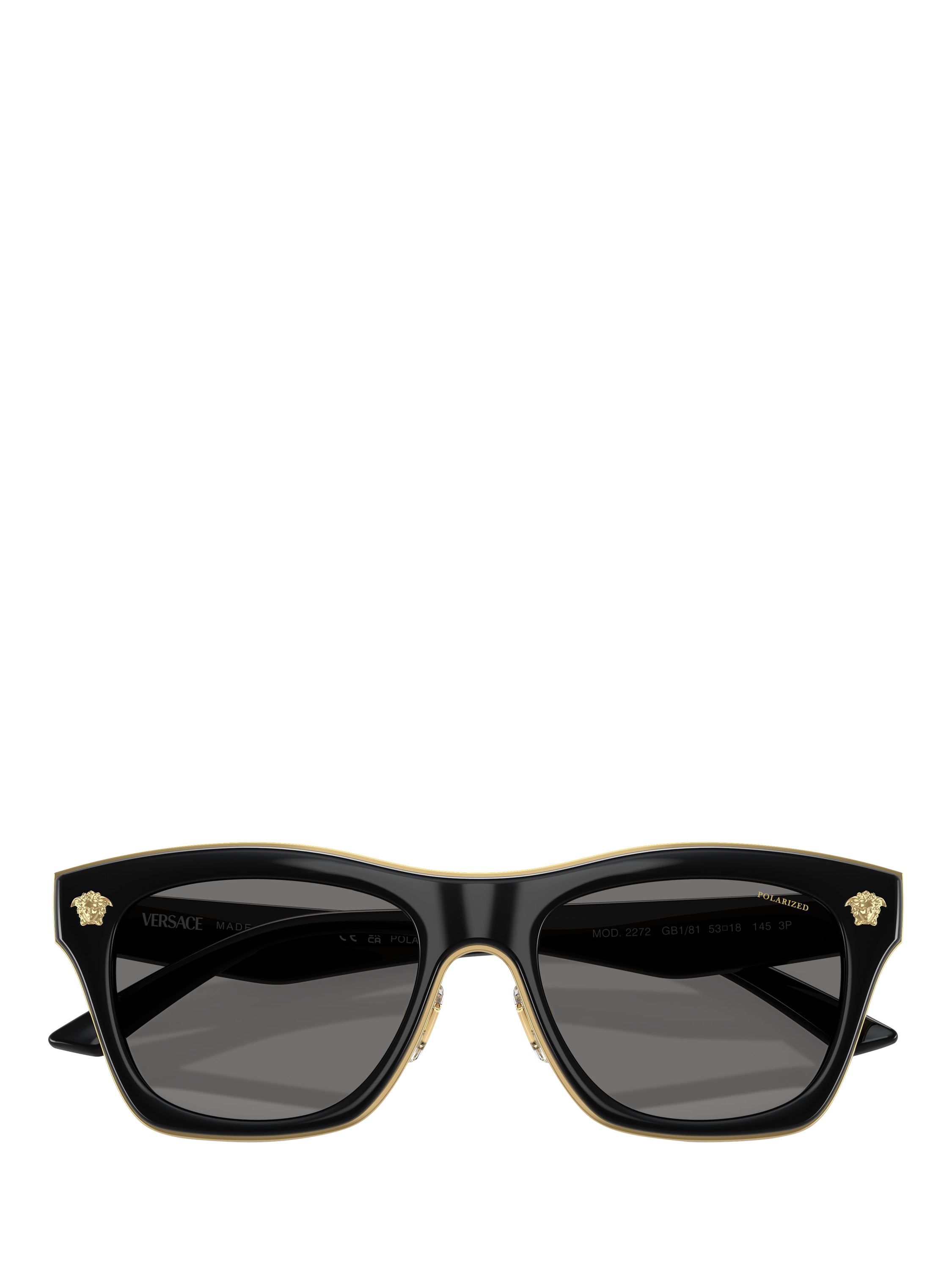 Product image 5 of 5, which shows Versace VE2272 Men's Polarised Rectangular Sunglasses, Black/Gold