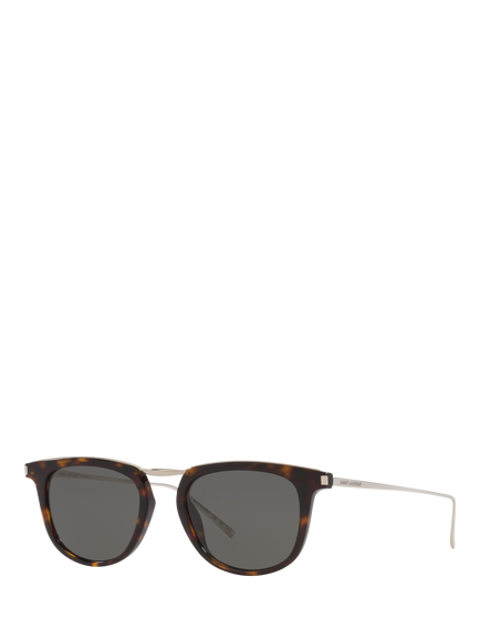 Yves Saint Laurent YS000620 Oval Sunglasses, Silver/Black, Tortoise/Grey