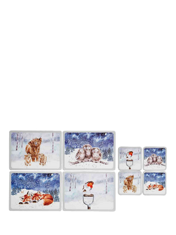 Wrendale Designs Cork-Backed Winter Placemats & Coasters, Set of 4, Multi