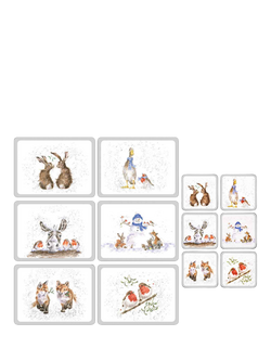 Wrendale Designs Cork-Backed Christmas Placemats & Coasters, Set of 6, Multi