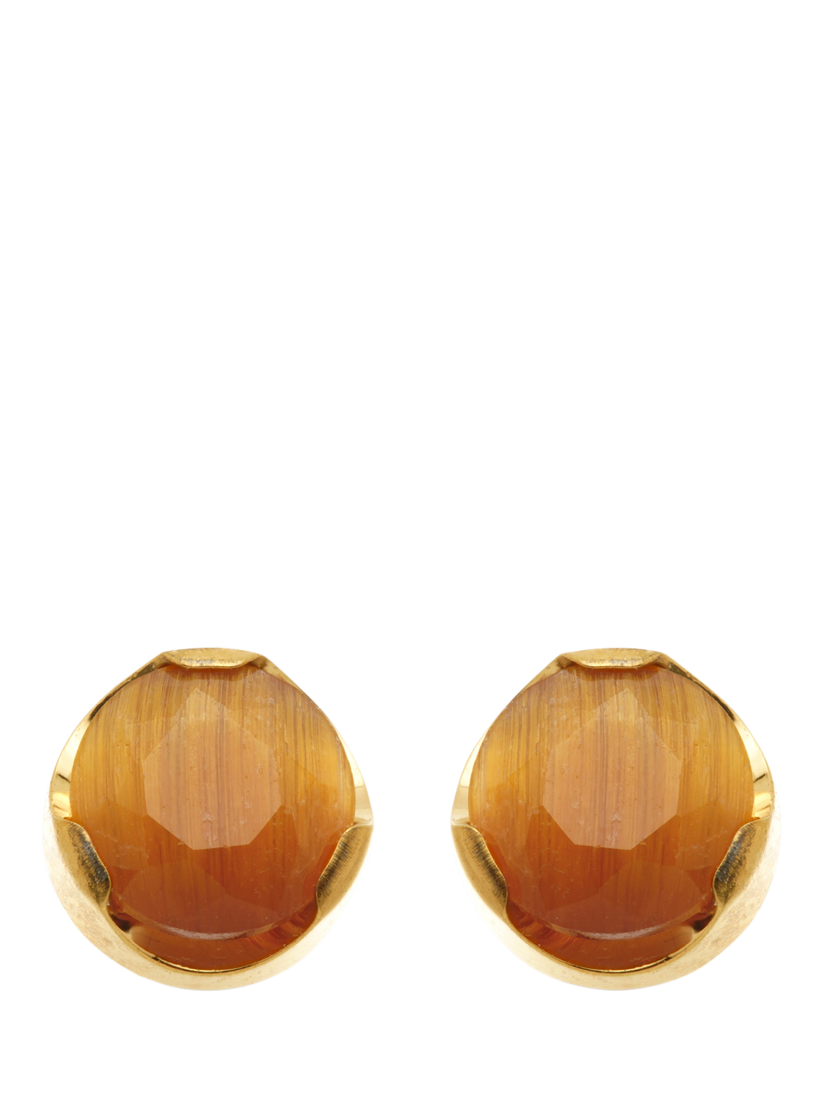 Product image 1 of 6, which shows Tish Lyon Kira Titanium Natural Stone Flatback Stud Earrings, Gold/Tiger's Eye
