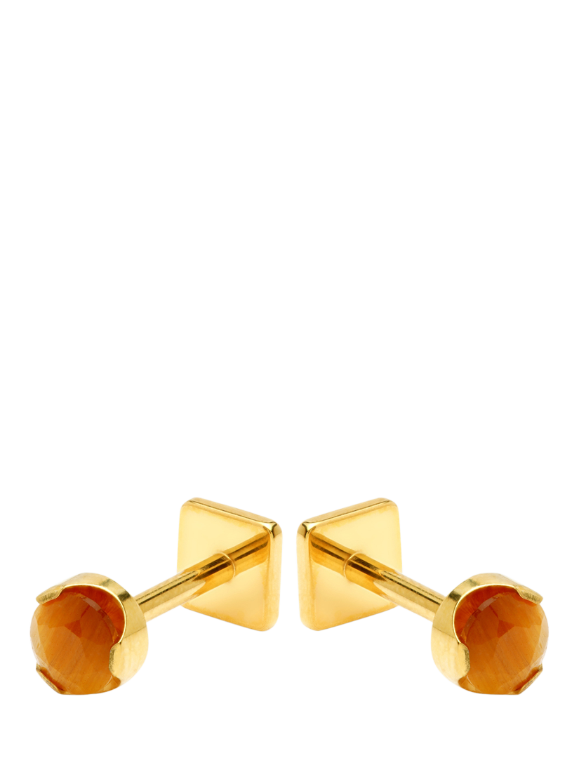 Product image 3 of 6, which shows Tish Lyon Kira Titanium Natural Stone Flatback Stud Earrings, Gold/Tiger's Eye