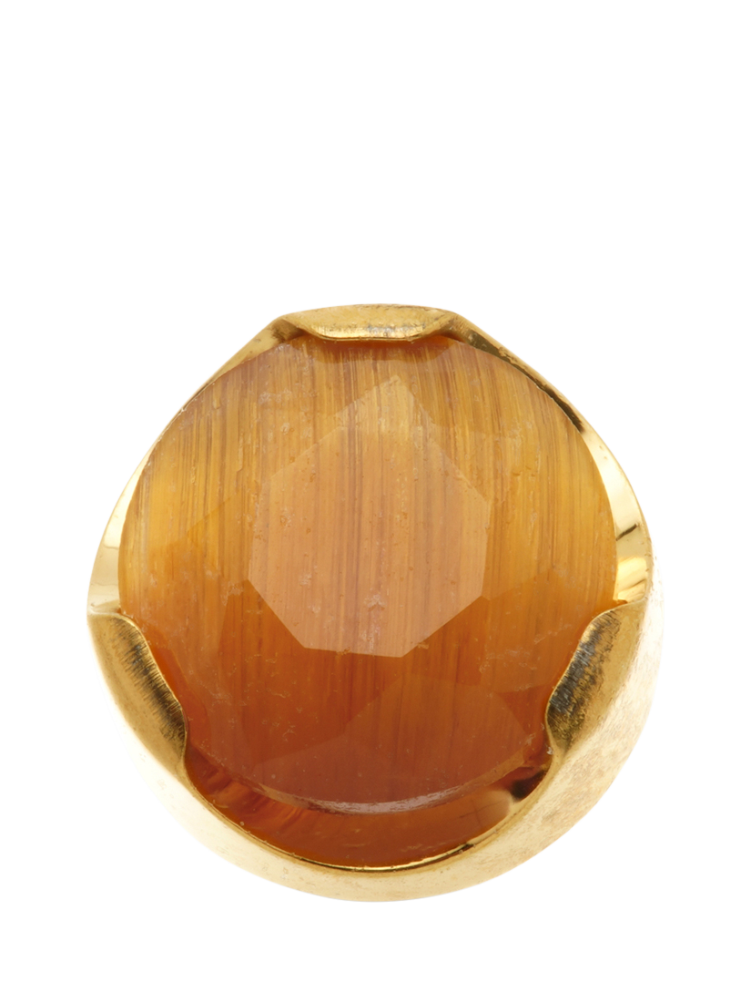Product image 4 of 6, which shows Tish Lyon Kira Titanium Natural Stone Flatback Stud Earrings, Gold/Tiger's Eye