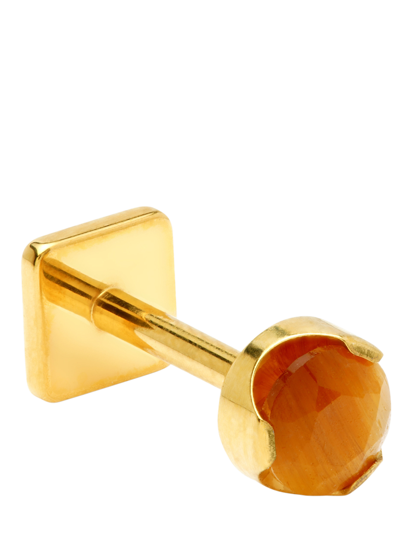 Product image 5 of 6, which shows Tish Lyon Kira Titanium Natural Stone Flatback Stud Earrings, Gold/Tiger's Eye